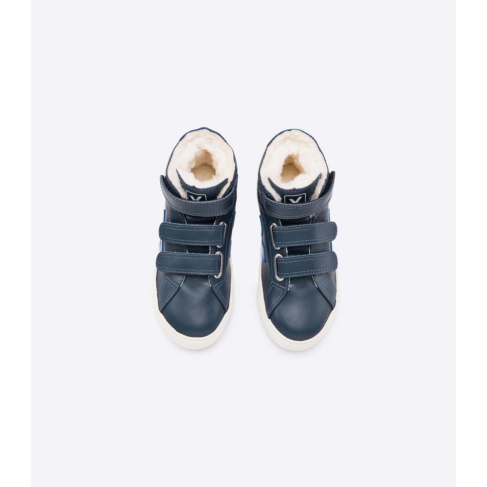 Blue/Navy Kids' Veja ESPLAR MID FURED LEATHER High Tops | AU 691BEX